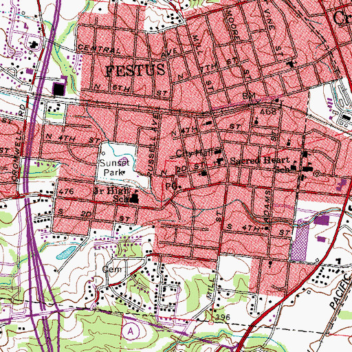 Topographic Map of Festus Post Office, MO