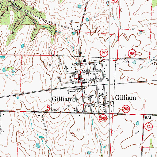 Topographic Map of Gilliam Post Office, MO