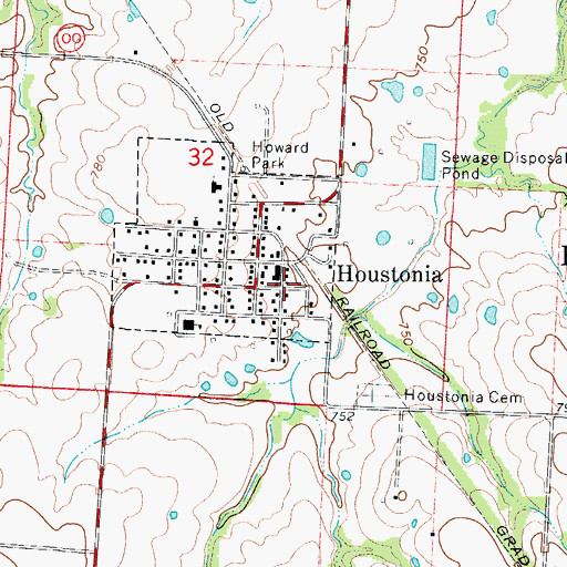 Topographic Map of Houstonia Post Office, MO