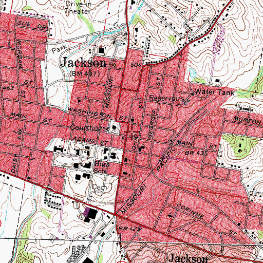 Topographic Map of Jackson Post Office, MO