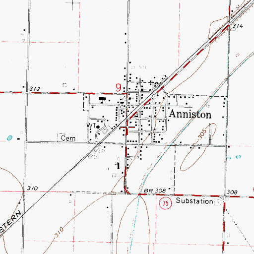 Topographic Map of Anniston Post Office, MO