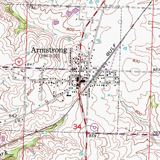 Topographic Map of Armstrong Post Office, MO
