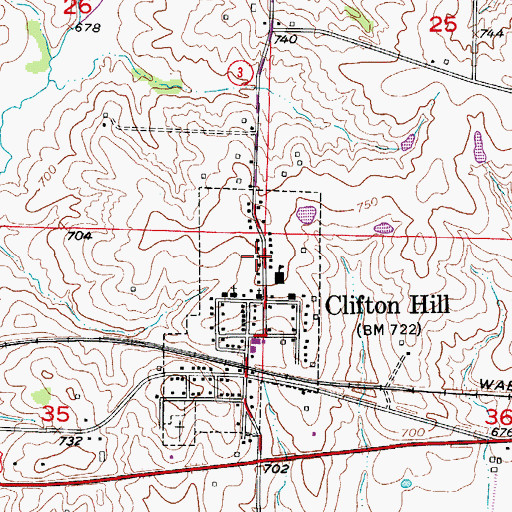 Topographic Map of Clifton Hill Post Office, MO