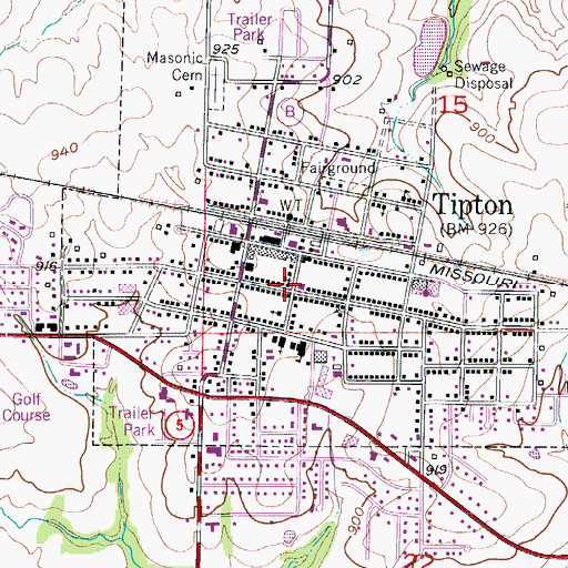 Topographic Map of Tipton Post Office, MO