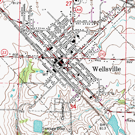 Topographic Map of Wellsville Post Office, MO