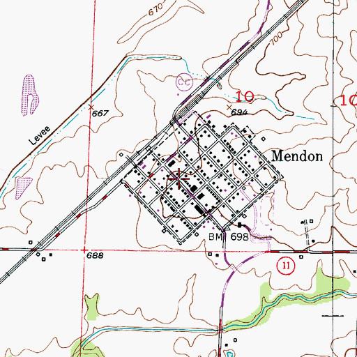Topographic Map of Mendon Post Office, MO