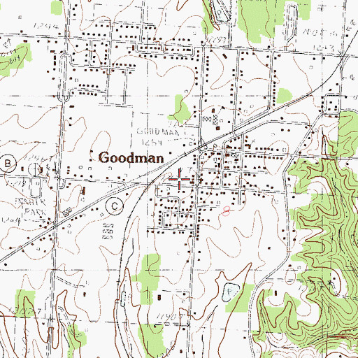 Topographic Map of Goodman Post Office, MO