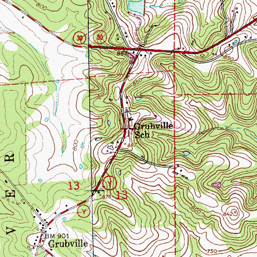 Topographic Map of Grubville Post Office, MO