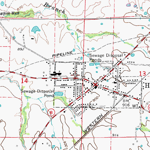 Topographic Map of Hallsville Post Office, MO