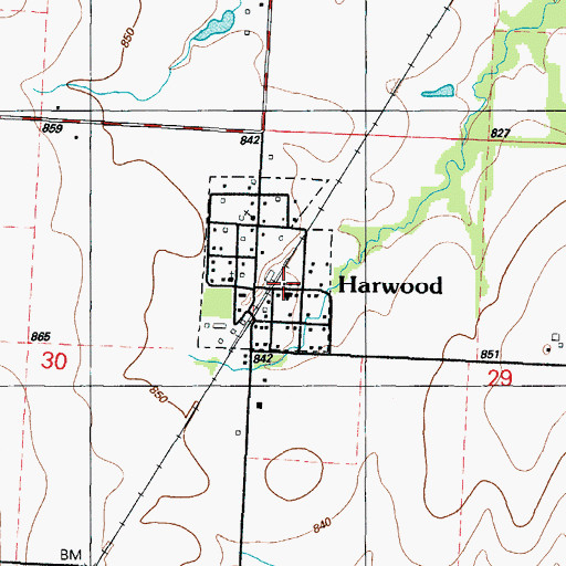 Topographic Map of Harwood Post Office, MO