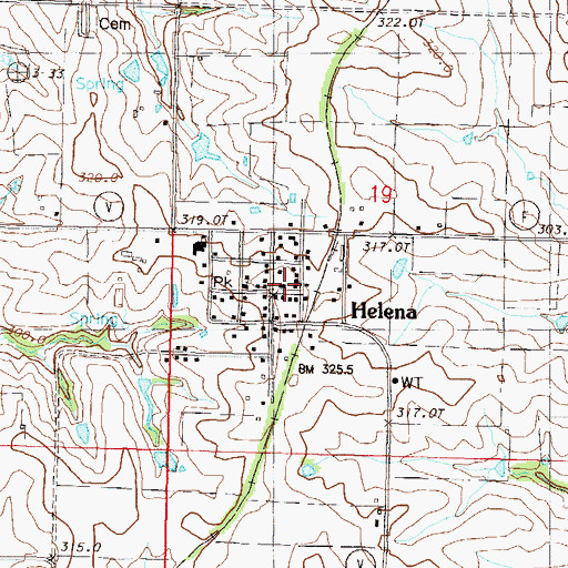 Topographic Map of Helena Post Office, MO