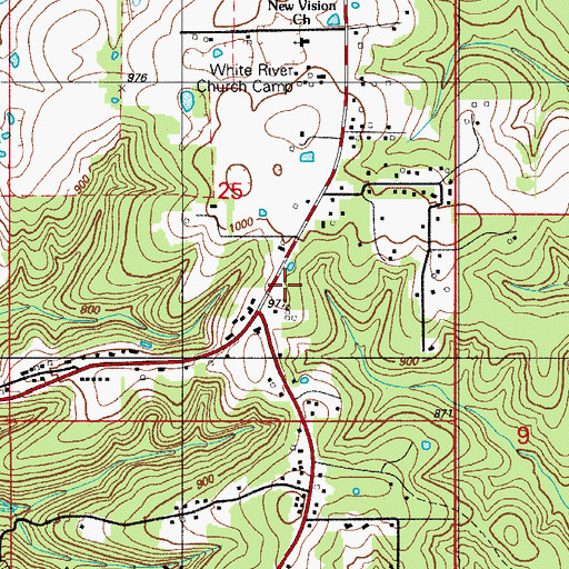 Topographic Map of Kissee Mills Post Office, MO