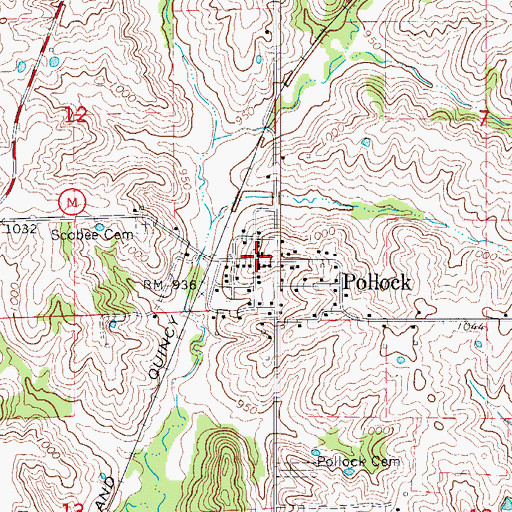 Topographic Map of Pollock Post Office, MO