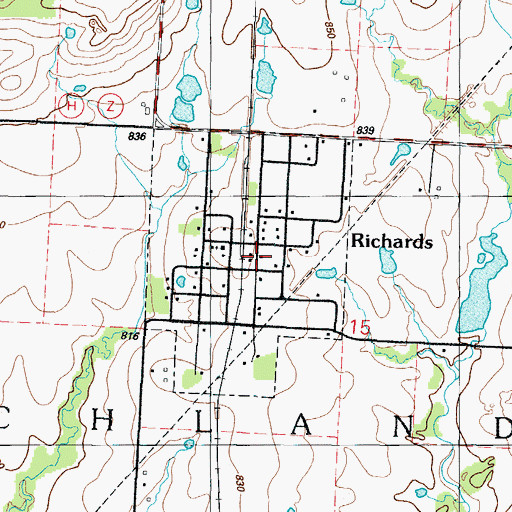 Topographic Map of Richards Post Office, MO