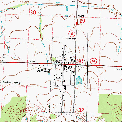 Topographic Map of Avilla Post Office, MO