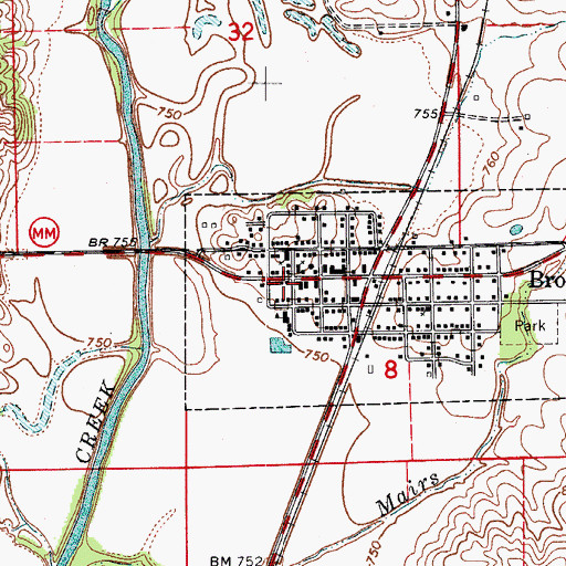 Topographic Map of Browning Post Office, MO