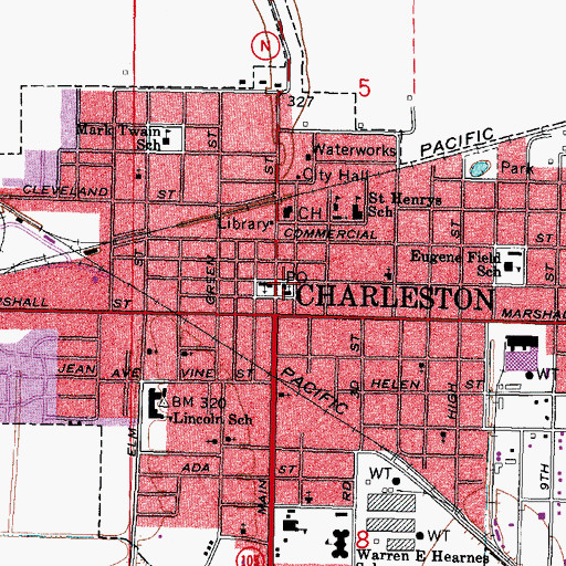 Topographic Map of Charleston Post Office, MO