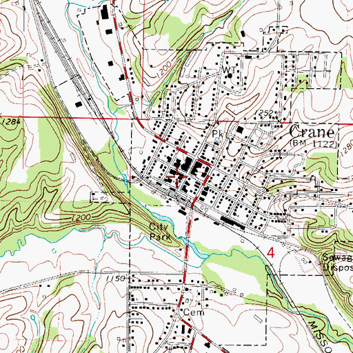 Topographic Map of Crane Post Office, MO