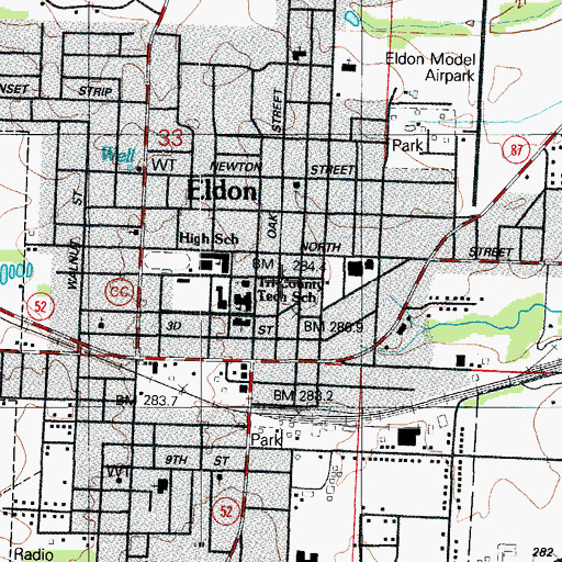 Topographic Map of Eldon Post Office, MO