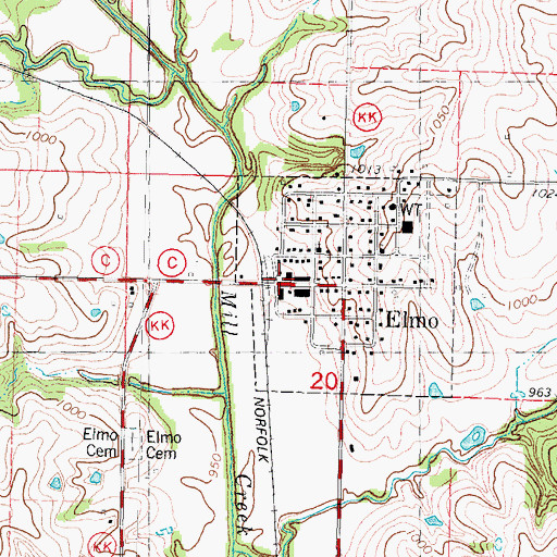 Topographic Map of Elmo Post Office, MO