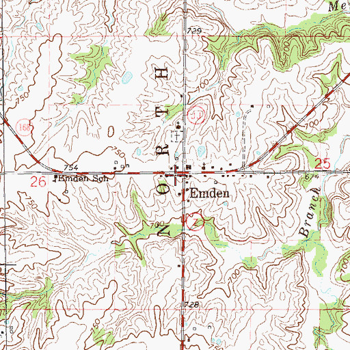 Topographic Map of Emden Post Office, MO