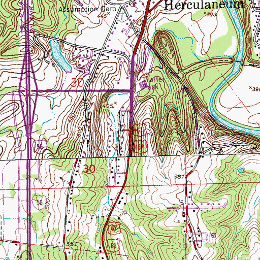 Topographic Map of Herculaneum Post Office, MO