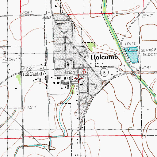 Topographic Map of Holcomb Post Office, MO