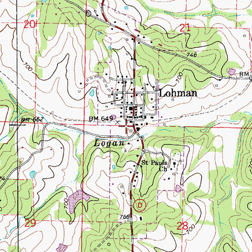 Topographic Map of Lohman Post Office, MO