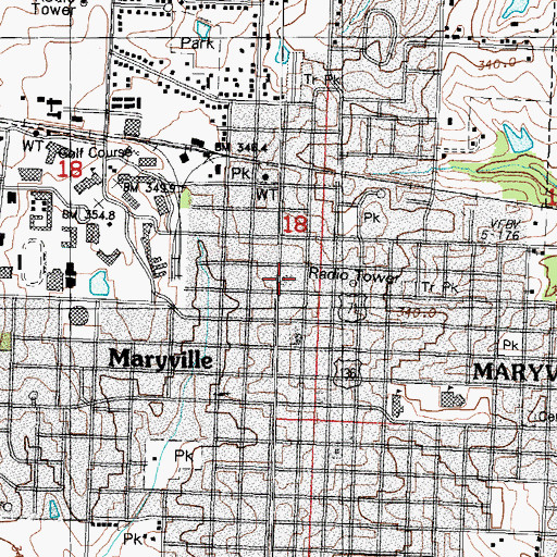 Topographic Map of Maryville Post Office, MO