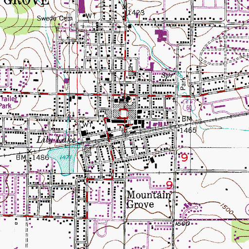 Topographic Map of Mountain Grove Post Office, MO