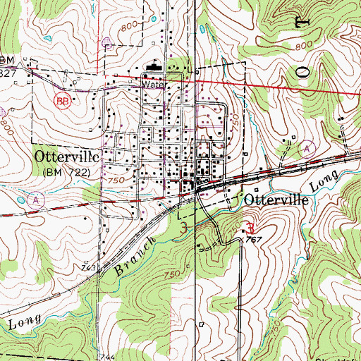 Topographic Map of Otterville Post Office, MO