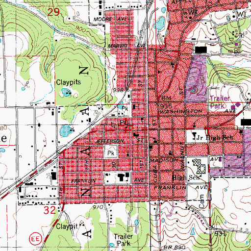 Topographic Map of Owensville Post Office, MO