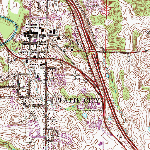 Topographic Map of Platte City Post Office, MO