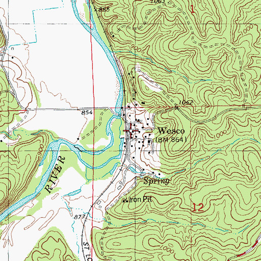 Topographic Map of Wesco Post Office, MO