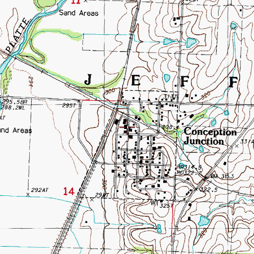 Topographic Map of Conception Junction Post Office, MO
