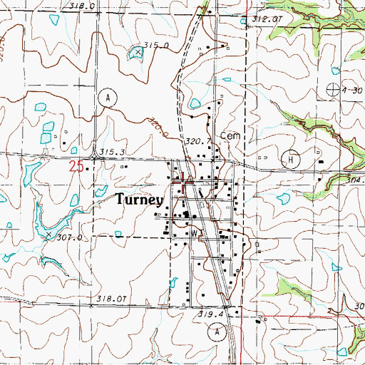 Topographic Map of Turney Post Office, MO