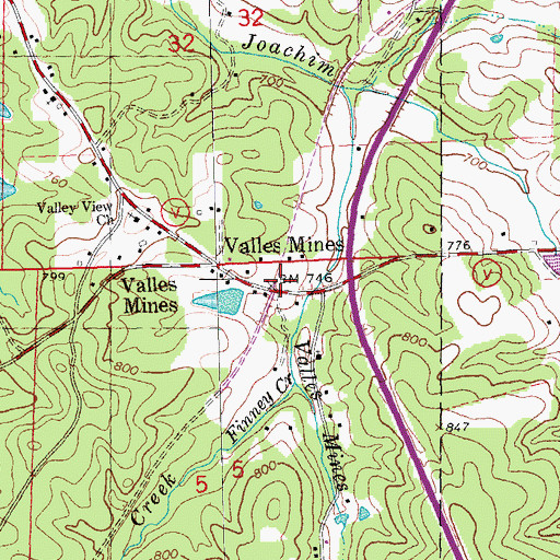 Topographic Map of Valles Mines Post Office, MO
