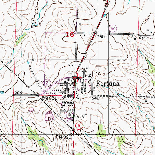 Topographic Map of Fortuna Post Office, MO
