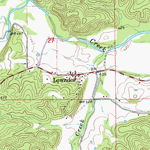 Topographic Map of Lowndes Post Office, MO