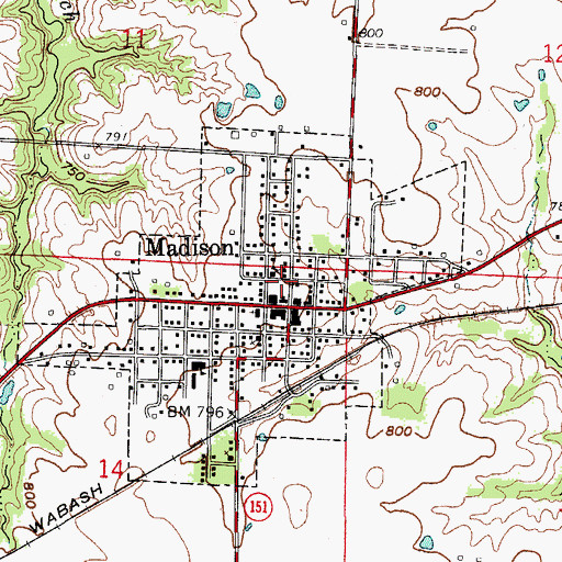 Topographic Map of Madison Post Office, MO