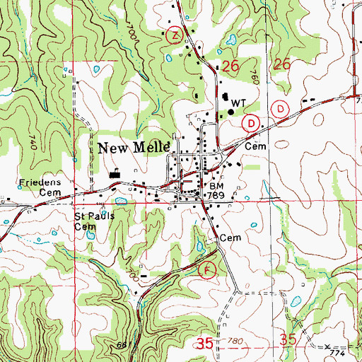 Topographic Map of New Melle Post Office, MO