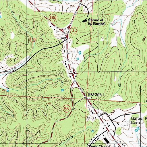 Topographic Map of Gravois Mills Post Office, MO