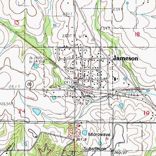 Topographic Map of Jameson Post Office, MO