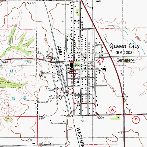 Topographic Map of Queen City Post Office, MO