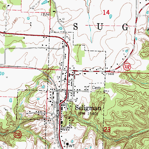 Topographic Map of Seligman Post Office, MO