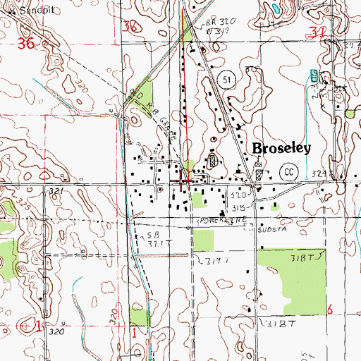 Topographic Map of Broseley Post Office, MO