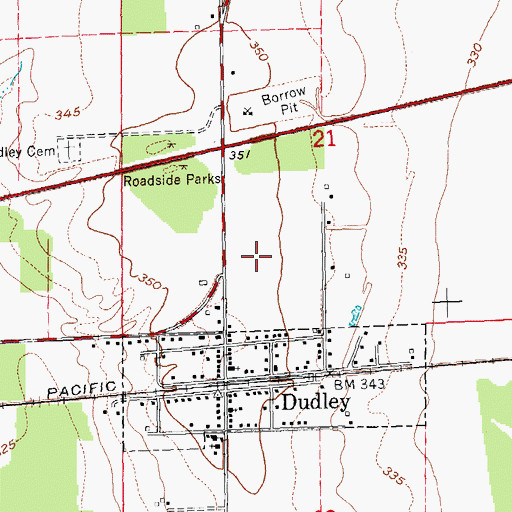Topographic Map of Dudley Post Office, MO