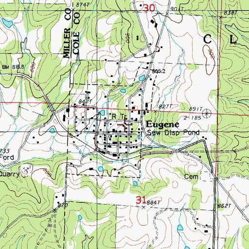 Topographic Map of Eugene Post Office, MO