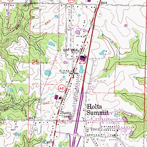 Topographic Map of Holts Summit Post Office, MO