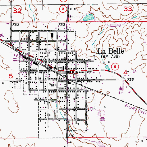 Topographic Map of La Belle Post Office, MO
